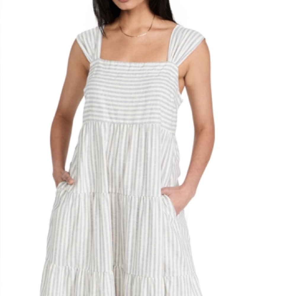 Madewell Striped Tiered Maxi Dress in Light Gray and White